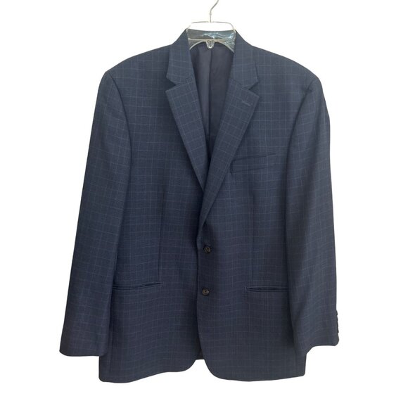 Lauren Ralph Lauren Navy Blazer Size 44L Windowpane Pattern 2 Button Closure - Picture 1 of 10